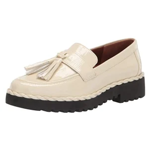 Women Female Footwear High Quality Cow Leather Beige Leather Loafers