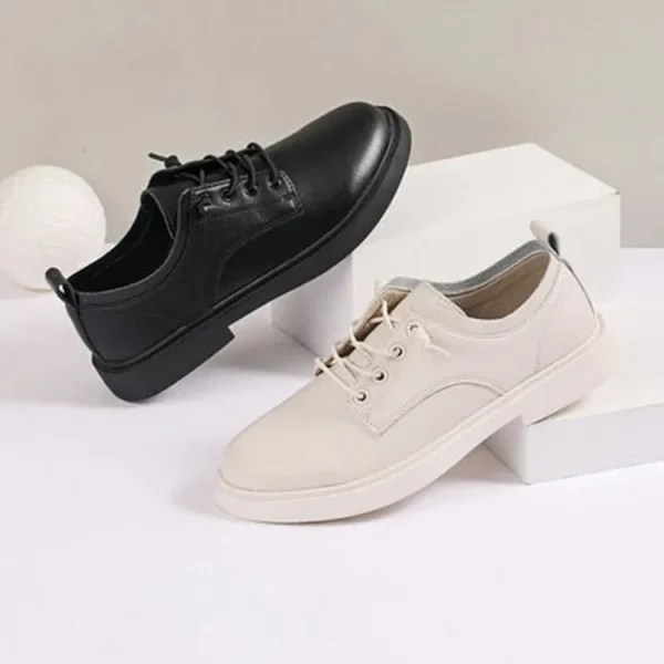100% Genuine Leather Running Sports Lace-up Loafers Women Sock Sneakers - Image 3